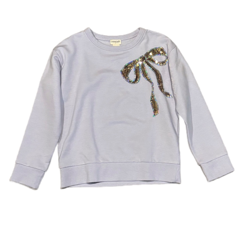 NWT CREWCUTS GIRLS SEQUIN BOW CREWNECK SMALL